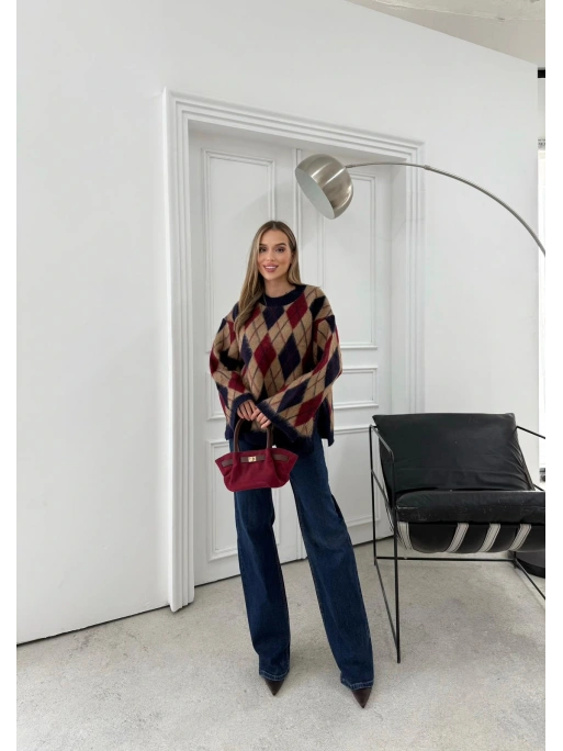 BAKLAVA DESEN KOL VE BEL YIRTMAÇLI TRİKO KAZAK KAHVE