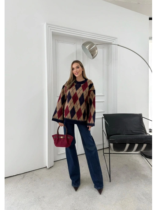 BAKLAVA DESEN KOL VE BEL YIRTMAÇLI TRİKO KAZAK KAHVE