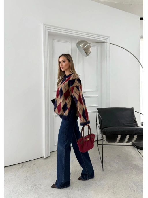 BAKLAVA DESEN KOL VE BEL YIRTMAÇLI TRİKO KAZAK KAHVE