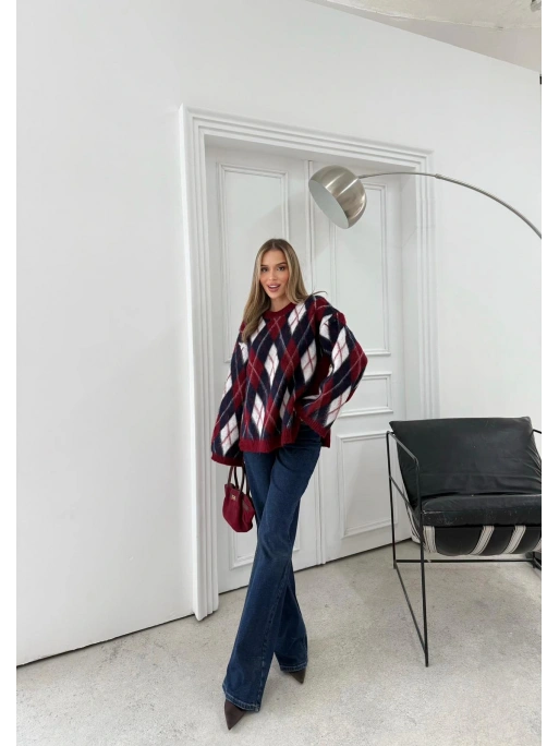 BAKLAVA DESEN KOL VE BEL YIRTMAÇLI TRİKO KAZAK LACİVERT