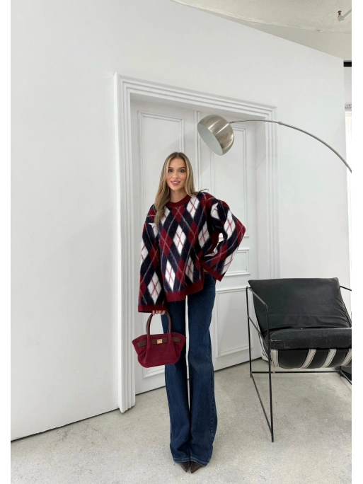 BAKLAVA DESEN KOL VE BEL YIRTMAÇLI TRİKO KAZAK LACİVERT