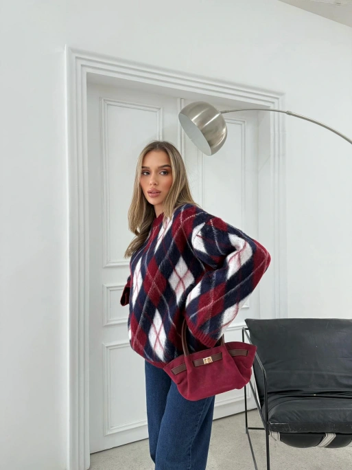 BAKLAVA DESEN KOL VE BEL YIRTMAÇLI TRİKO KAZAK LACİVERT