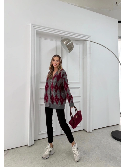 BAKLAVA DESEN OVERSİZE TRİKO HIRKA ANTRASİT