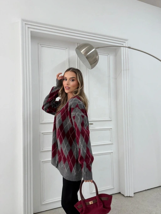 BAKLAVA DESEN OVERSİZE TRİKO HIRKA ANTRASİT