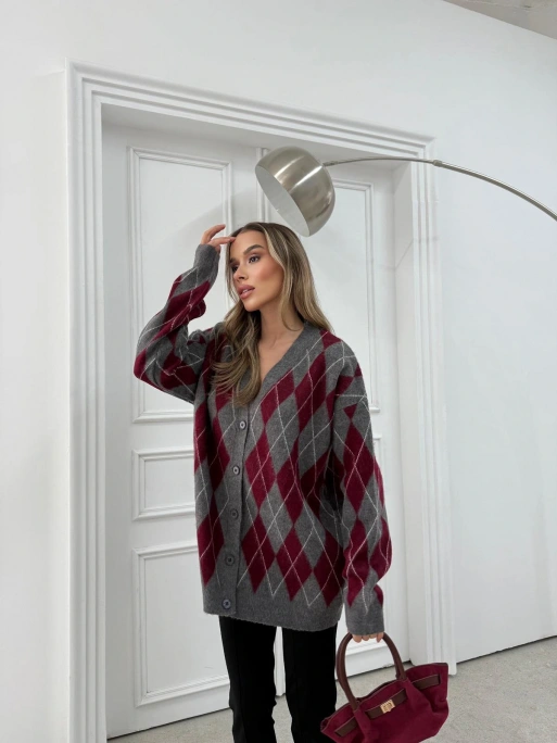 BAKLAVA DESEN OVERSİZE TRİKO HIRKA ANTRASİT