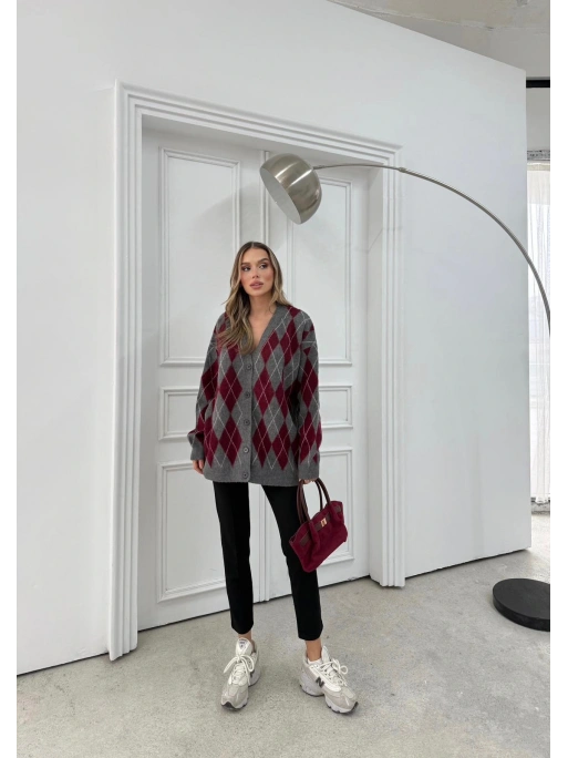 BAKLAVA DESEN OVERSİZE TRİKO HIRKA ANTRASİT