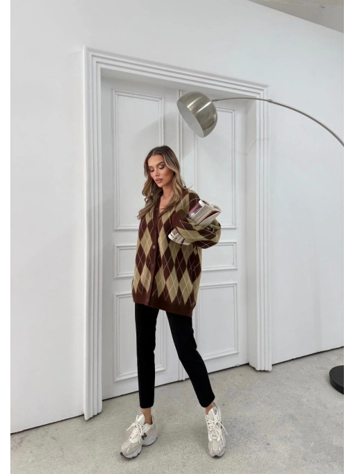 BAKLAVA DESEN OVERSİZE TRİKO HIRKA HAKİ