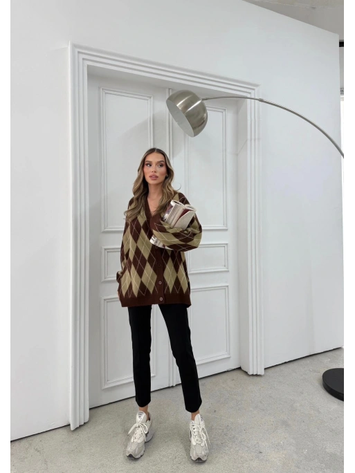 BAKLAVA DESEN OVERSİZE TRİKO HIRKA HAKİ