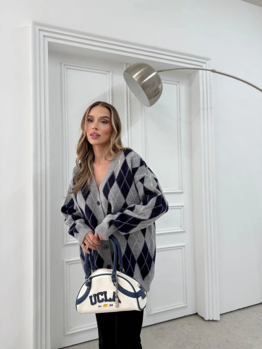 BAKLAVA DESEN OVERSİZE TRİKO HIRKA LACİVERT