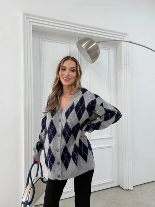 BAKLAVA DESEN OVERSİZE TRİKO HIRKA LACİVERT