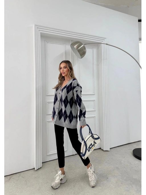 BAKLAVA DESEN OVERSİZE TRİKO HIRKA LACİVERT