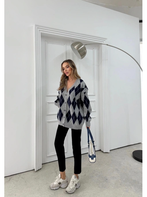 BAKLAVA DESEN OVERSİZE TRİKO HIRKA LACİVERT