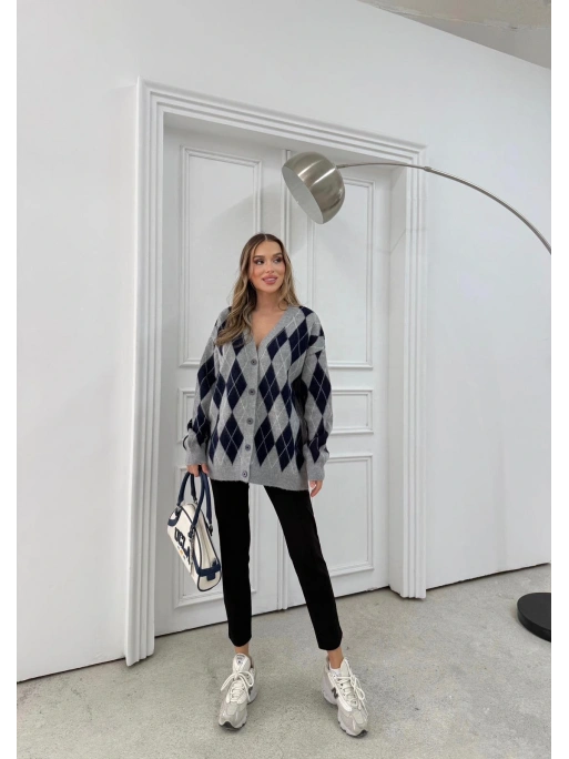 BAKLAVA DESEN OVERSİZE TRİKO HIRKA LACİVERT