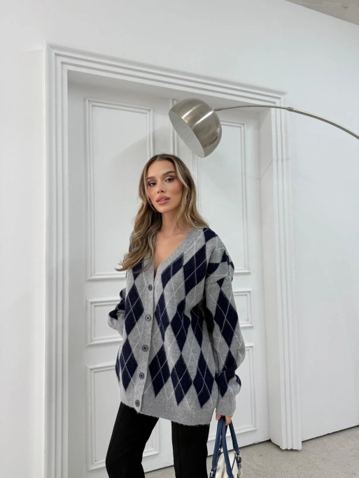 BAKLAVA DESEN OVERSİZE TRİKO HIRKA LACİVERT