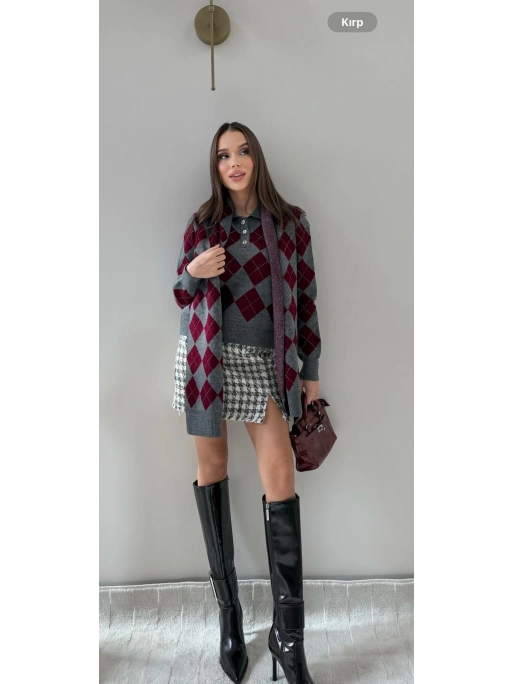 BAKLAVA DESEN POLO YAKA ATKI DETAY KAZAK ANTRASİT