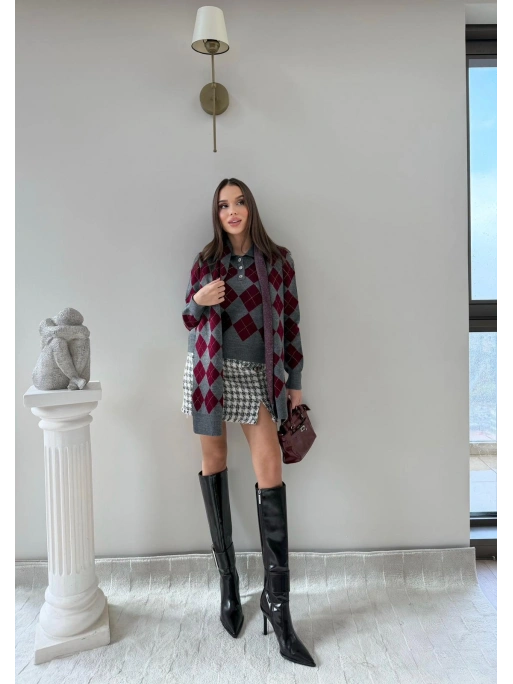 BAKLAVA DESEN POLO YAKA ATKI DETAY KAZAK ANTRASİT