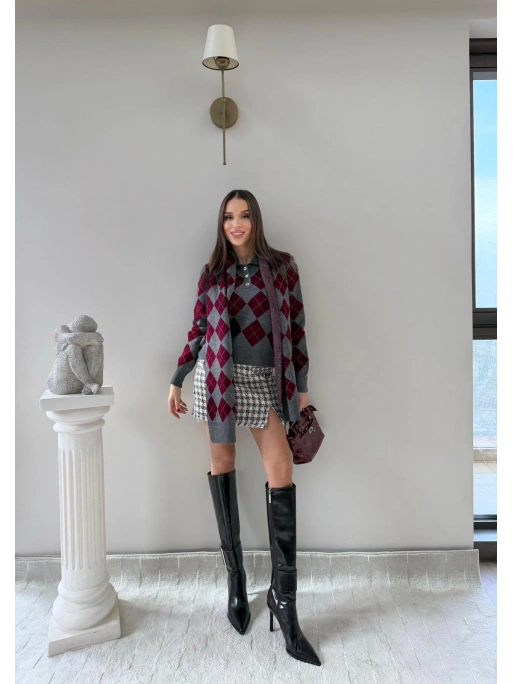 BAKLAVA DESEN POLO YAKA ATKI DETAY KAZAK ANTRASİT