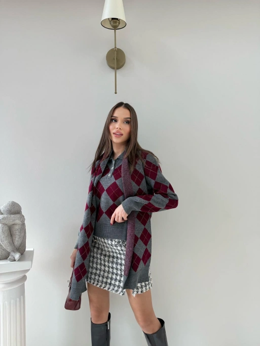 BAKLAVA DESEN POLO YAKA ATKI DETAY KAZAK ANTRASİT