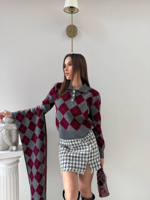 BAKLAVA DESEN POLO YAKA ATKI DETAY KAZAK ANTRASİT