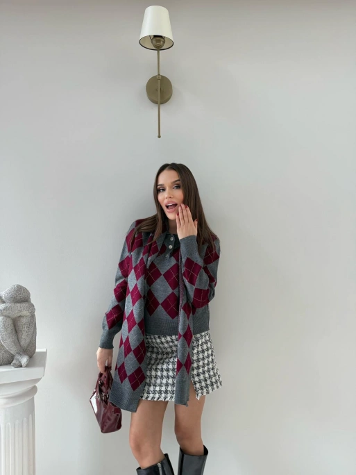 BAKLAVA DESEN POLO YAKA ATKI DETAY KAZAK ANTRASİT