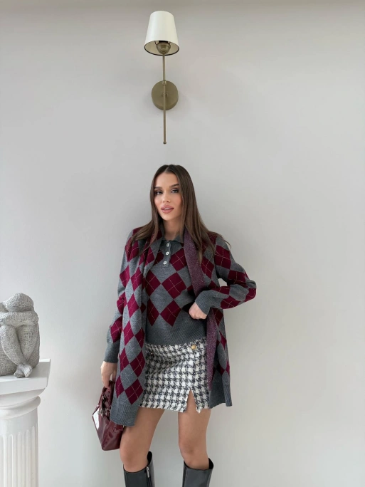 BAKLAVA DESEN POLO YAKA ATKI DETAY KAZAK ANTRASİT