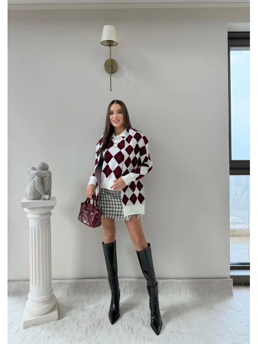 BAKLAVA DESEN POLO YAKA ATKI DETAY KAZAK BORDO