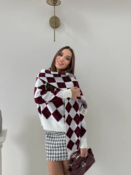 BAKLAVA DESEN POLO YAKA ATKI DETAY KAZAK BORDO