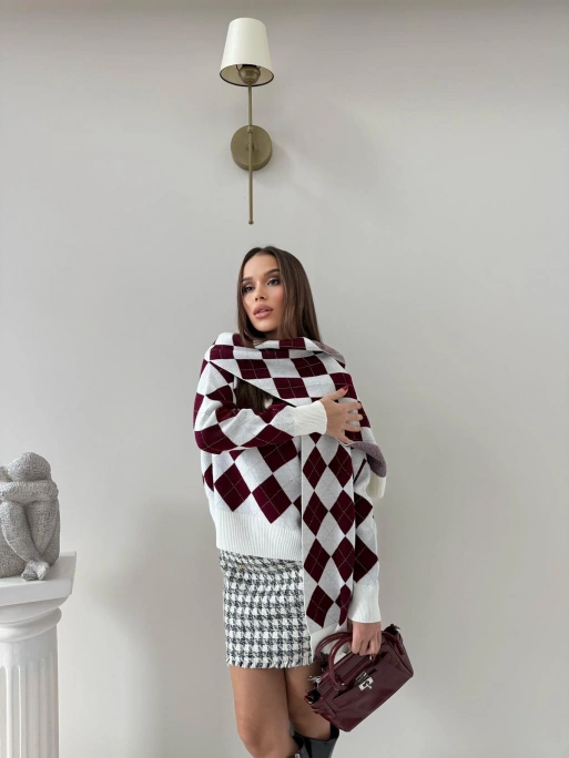 BAKLAVA DESEN POLO YAKA ATKI DETAY KAZAK BORDO