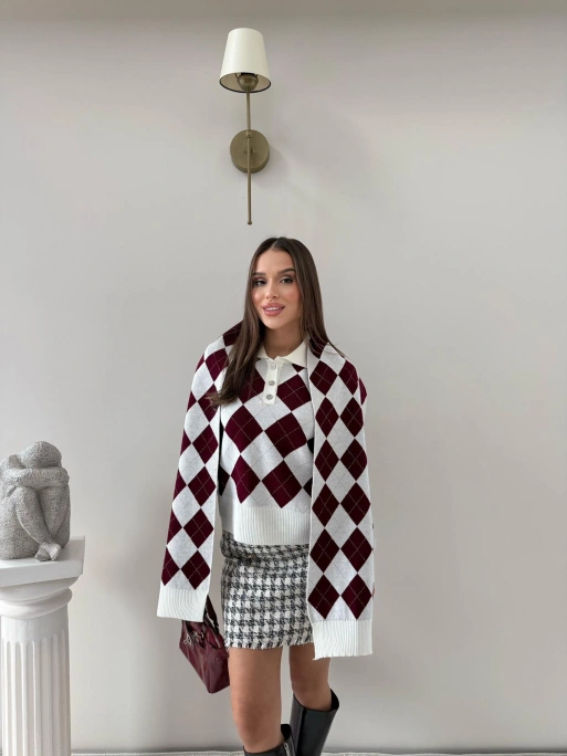 BAKLAVA DESEN POLO YAKA ATKI DETAY KAZAK BORDO