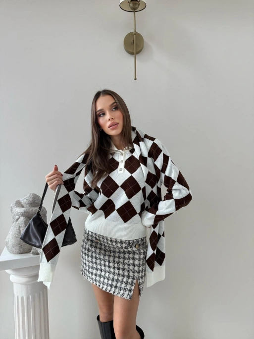 BAKLAVA DESEN POLO YAKA ATKI DETAY KAZAK KAHVE