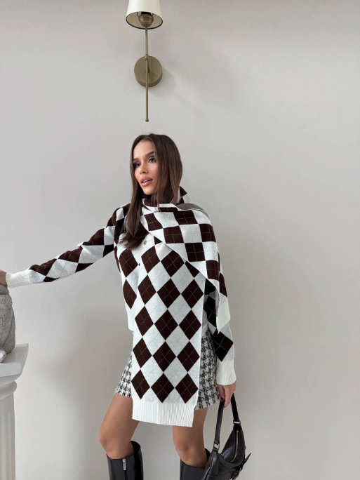 BAKLAVA DESEN POLO YAKA ATKI DETAY KAZAK KAHVE