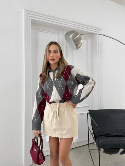 BAKLAVA DESEN POLO YAKA TRİKO KAZAK ANTRASİT