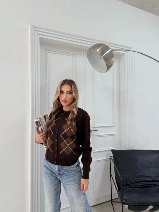 BAKLAVA DESEN TRİKO HIRKA KAHVE