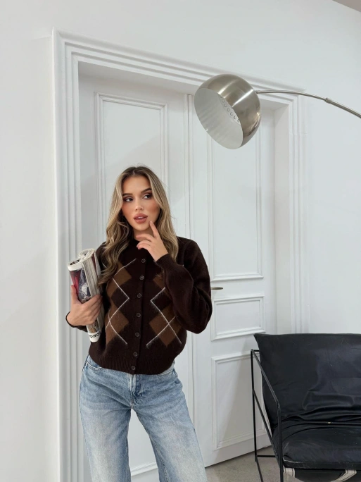 BAKLAVA DESEN TRİKO HIRKA KAHVE