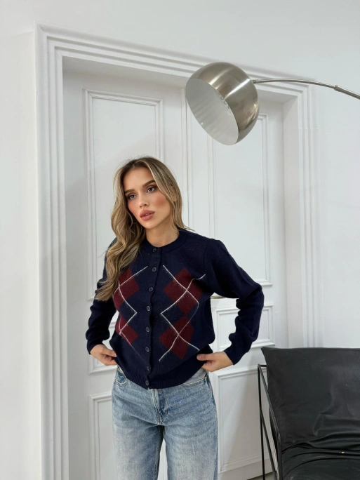 BAKLAVA DESEN TRİKO HIRKA LACİVERT