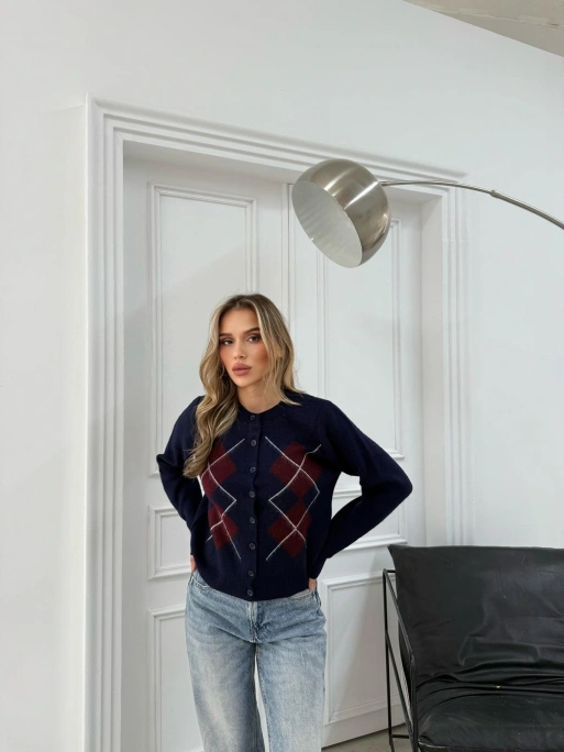 BAKLAVA DESEN TRİKO HIRKA LACİVERT