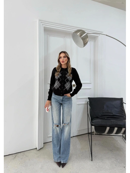 BAKLAVA DESEN TRİKO HIRKA SİYAH