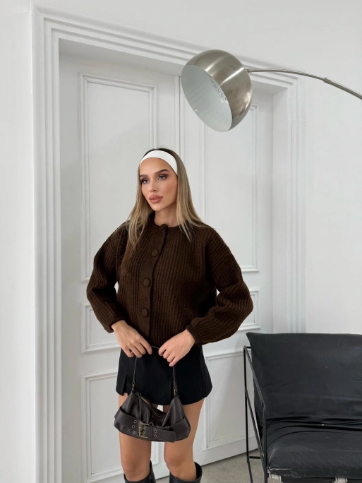 BALON KOL DÜĞME DETAY TRİKO HIRKA KAHVE