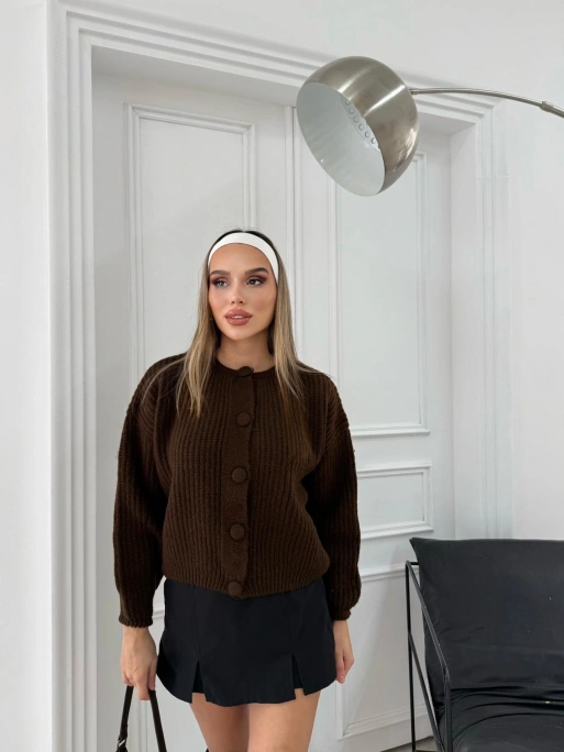 BALON KOL DÜĞME DETAY TRİKO HIRKA KAHVE