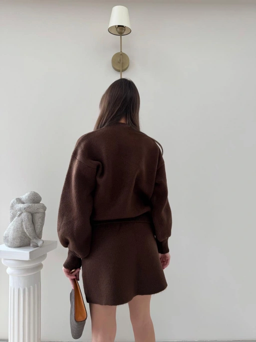 BALON KOL HIRKA VE ETEKLİ TRİKO TAKIM KAHVE