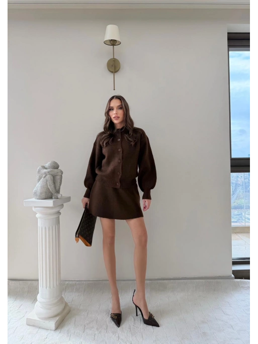 BALON KOL HIRKA VE ETEKLİ TRİKO TAKIM KAHVE