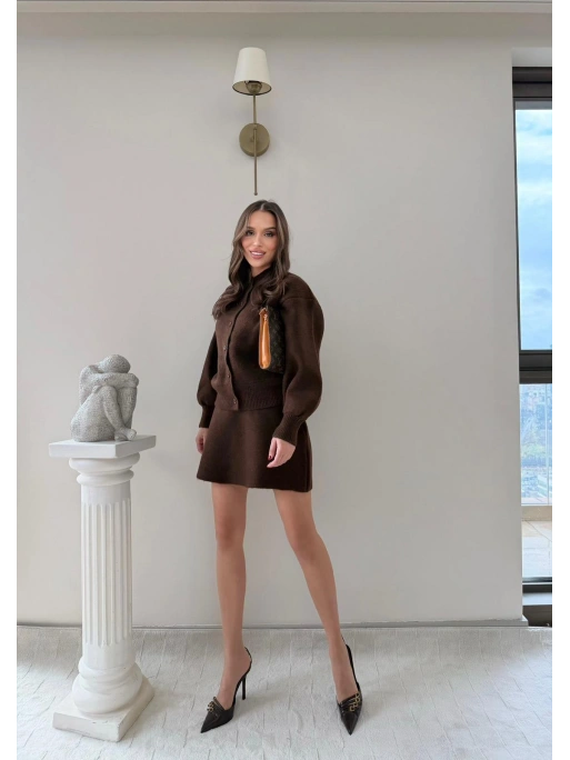 BALON KOL HIRKA VE ETEKLİ TRİKO TAKIM KAHVE