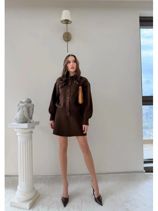 BALON KOL HIRKA VE ETEKLİ TRİKO TAKIM KAHVE