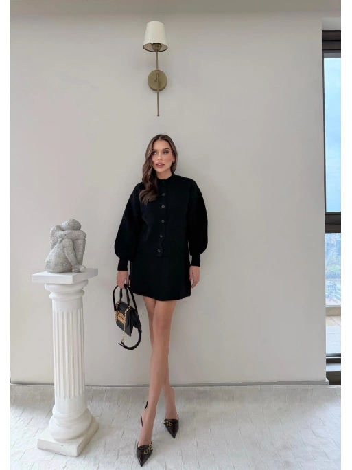 BALON KOL HIRKA VE ETEKLİ TRİKO TAKIM SİYAH