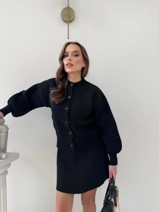 BALON KOL HIRKA VE ETEKLİ TRİKO TAKIM SİYAH