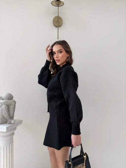 BALON KOL HIRKA VE ETEKLİ TRİKO TAKIM SİYAH