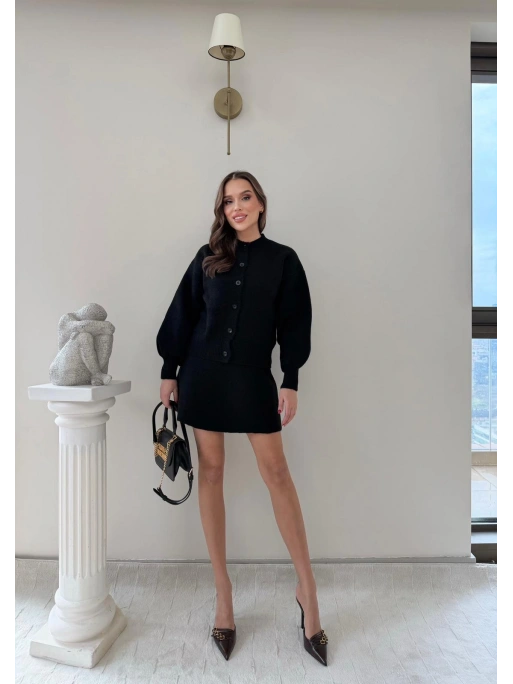 BALON KOL HIRKA VE ETEKLİ TRİKO TAKIM SİYAH