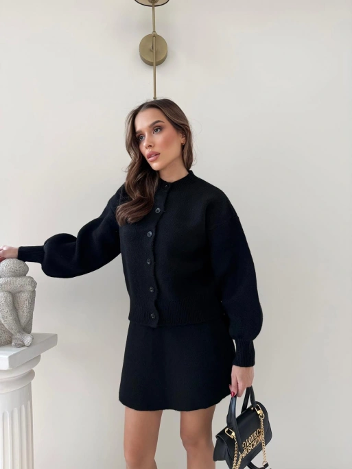 BALON KOL HIRKA VE ETEKLİ TRİKO TAKIM SİYAH