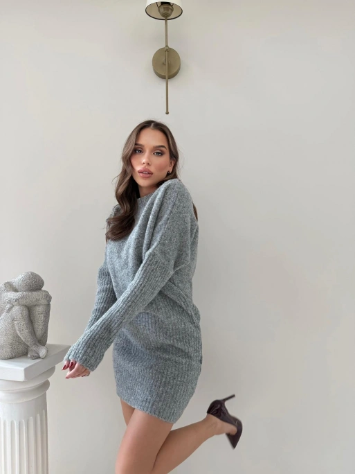 BEL KATLAMA DETAY TRİKO ELBİSE ANTRASİT