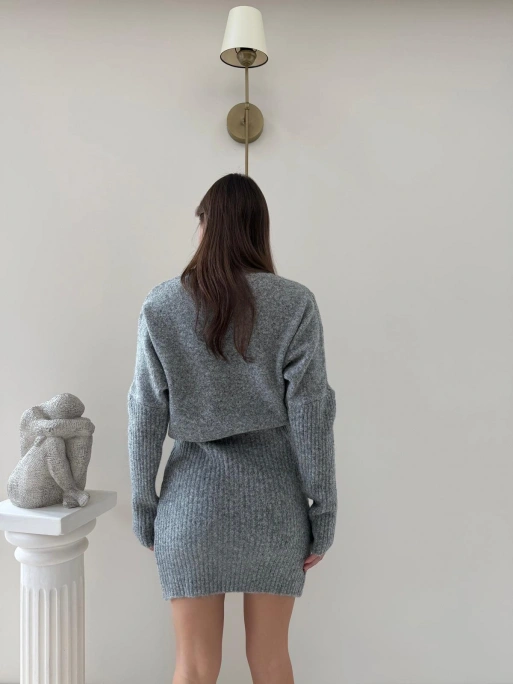 BEL KATLAMA DETAY TRİKO ELBİSE ANTRASİT